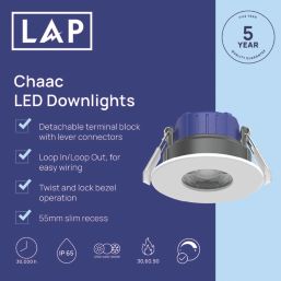 LAP Chaac Fixed  Fire Rated LED Downlight White 5.5W 600lm