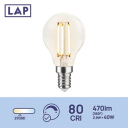 LAP  E14 Mini Globe LED Light Bulb Clear 470lm 2.9W 4 Pack