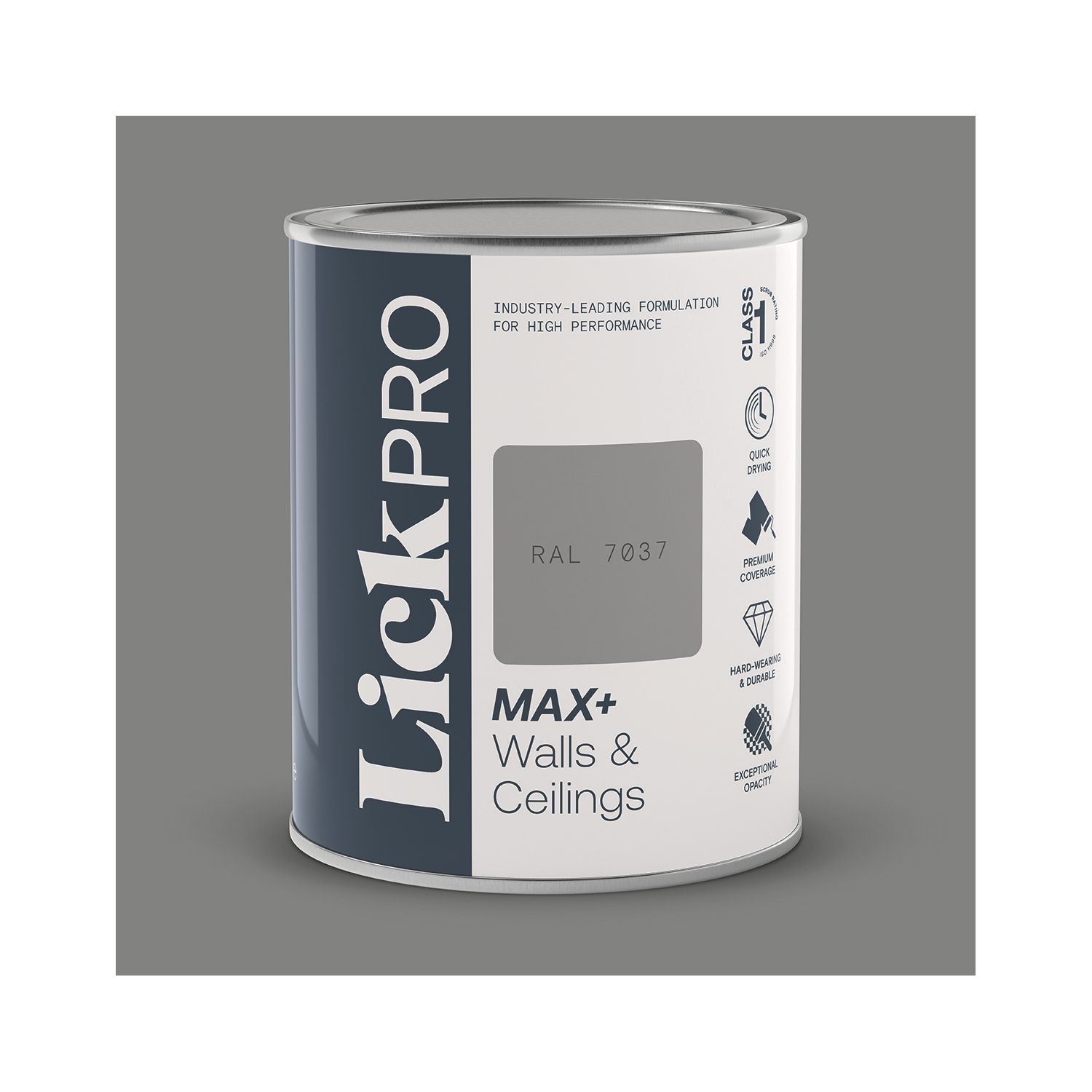 LickPro Max+ 1Ltr Grey RAL 7037 Matt Emulsion Paint (801TM)