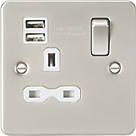 Knightsbridge FPR9124PLW 13A 1-Gang SP Switched Socket + 2.1A 2-Outlet Type A USB Charger Pearl with White Inserts