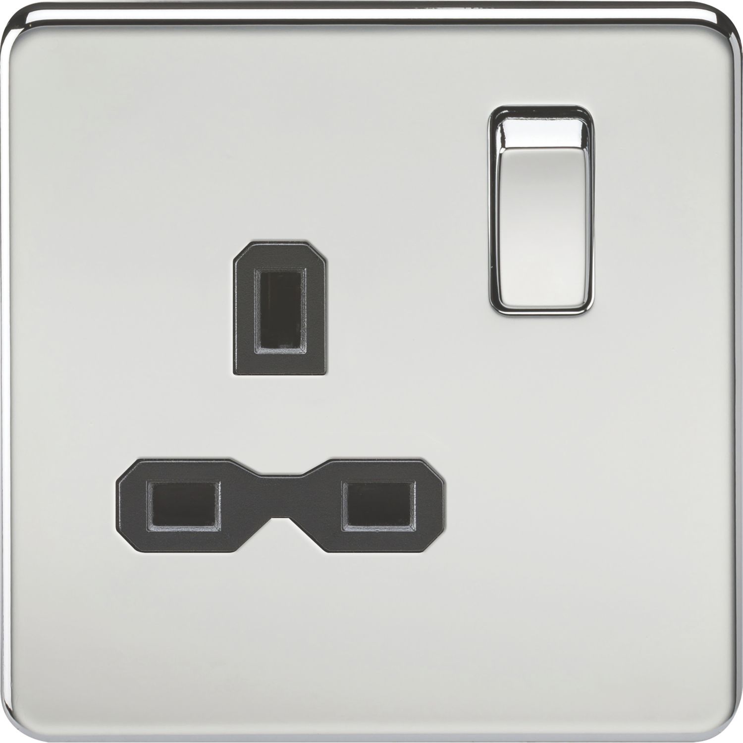 Knightsbridge 13A 1-Gang DP Switched Single Socket Polished Chrome with Black Inserts (801TY)