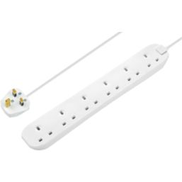 Masterplug 13A 6-Gang Unswitched  Extension Lead White 2m