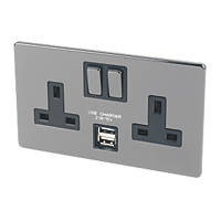 LAP  13A 2-Gang DP Switched Socket + 2.1A 2-Outlet Type A USB Charger Black Nickel with Black Inserts