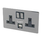 LAP  13A 2-Gang DP Switched Socket + 2.1A 2-Outlet Type A USB Charger Black Nickel with Black Inserts
