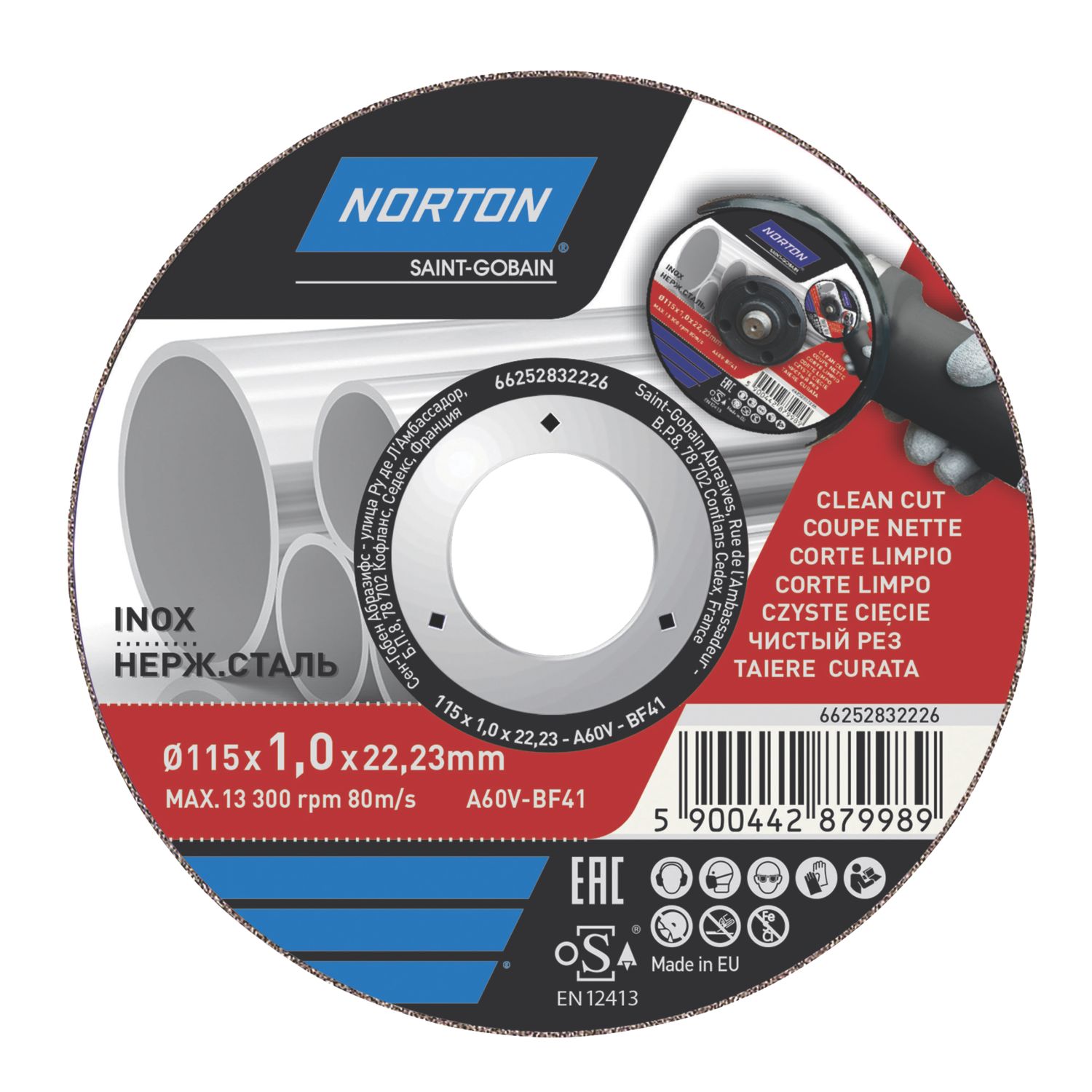 Norton Stainless Steel Metal Cutting Disc 115mm (4 1/2") x 22.23mm (8023V)