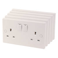 13A 2-Gang SP Switched Plug Socket White   5 Pack