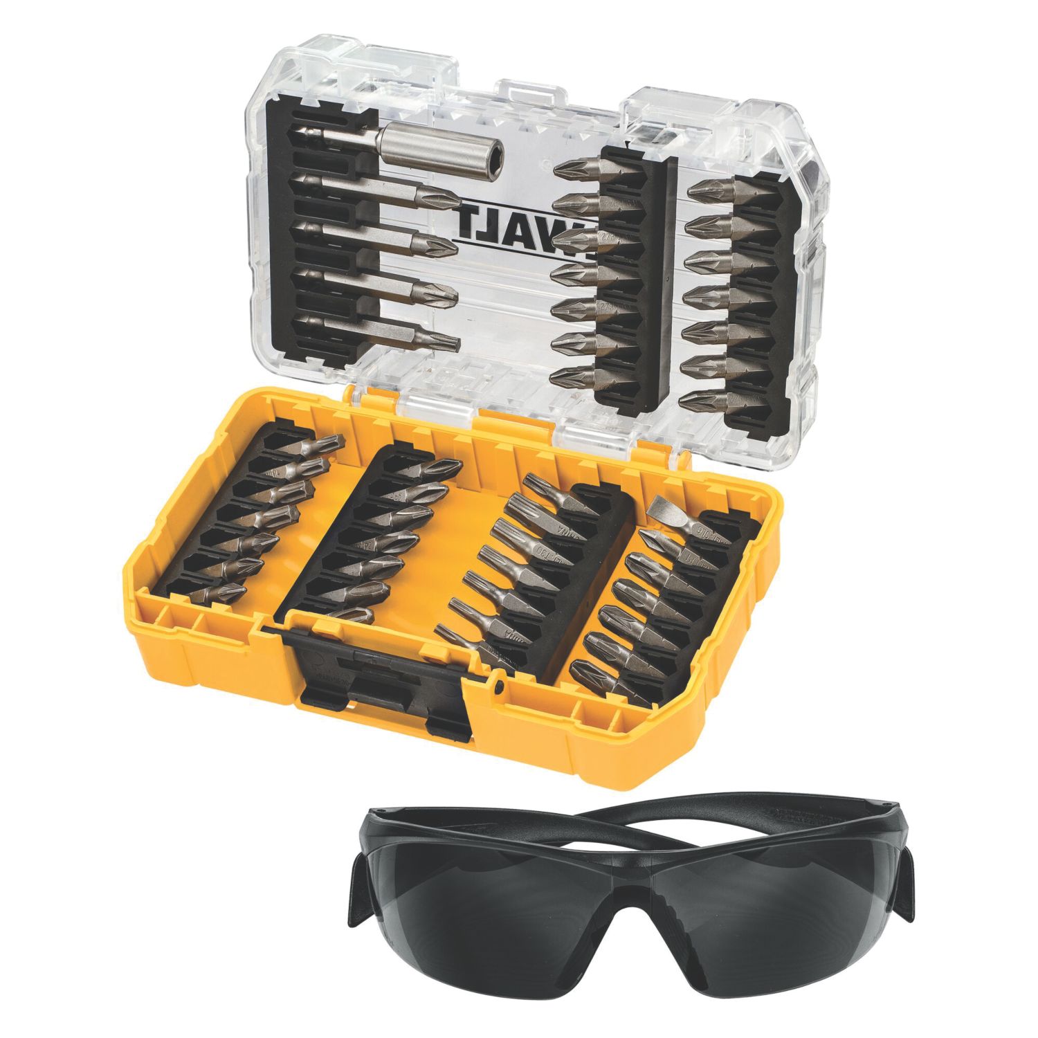 DeWalt 6.35mm Hex Shank Mixed Screwdriver Bit Set & Safety Glasses 47 Pieces (802HA)