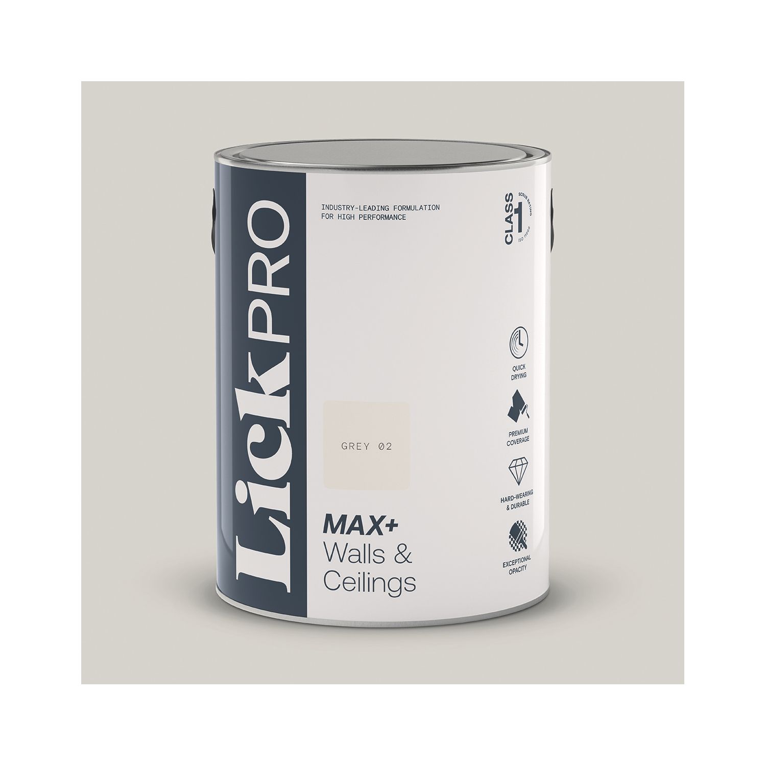 LickPro Max+ 5Ltr Grey 02 Eggshell Emulsion Paint (802JY)