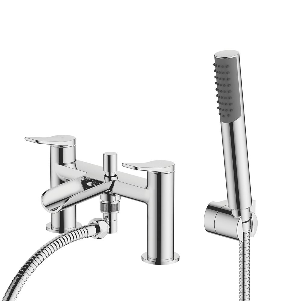 Pennard Waterfall DeckMounted DualLever Bath Shower Mixer Chrome
