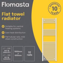 Flomasta 1800mm x 600mm 2890BTU White Flat  Towel Radiator