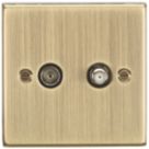 Knightsbridge  2-Gang Isolated Coaxial TV & F-Type Satellite Socket Antique Brass