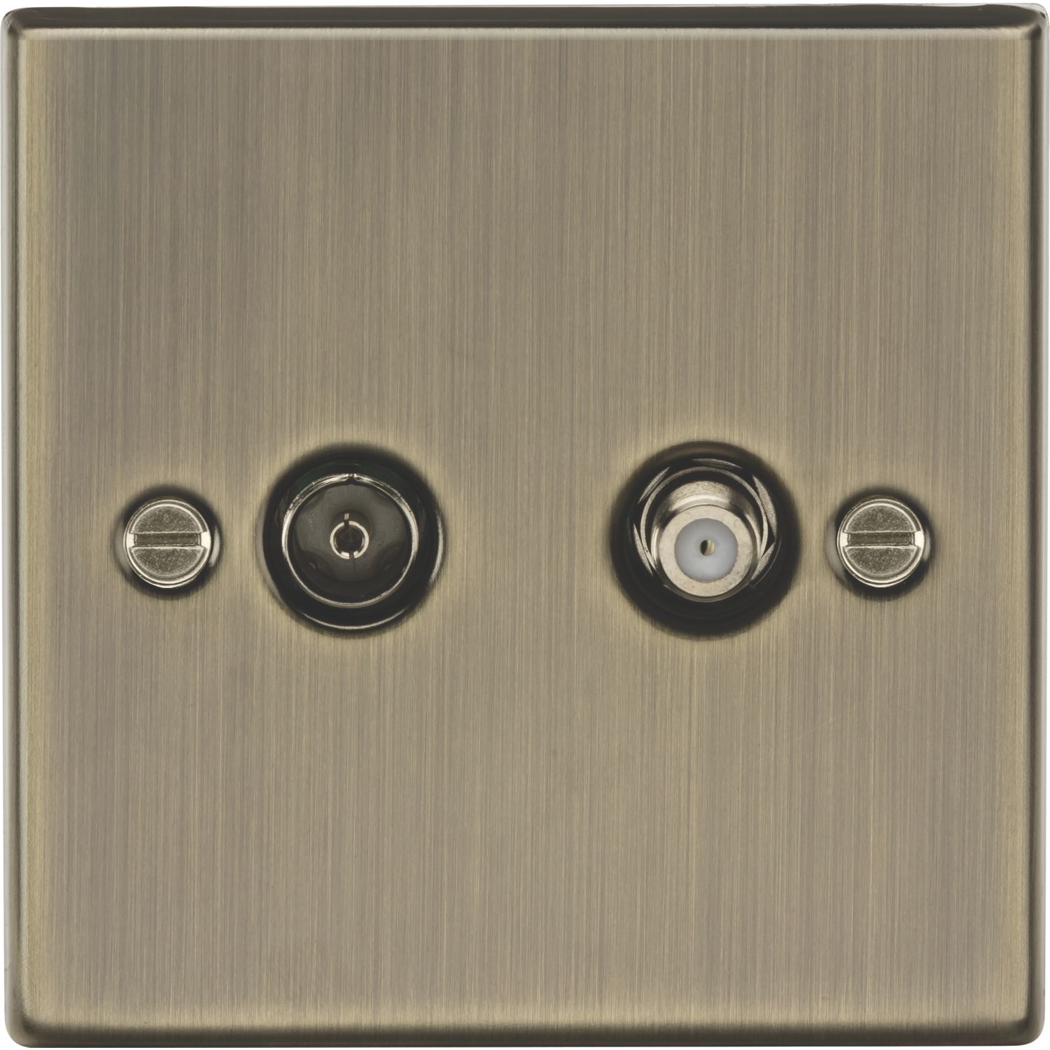 Knightsbridge 2-Gang Isolated Coaxial TV & F-Type Satellite Socket Antique Brass (802TY)