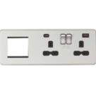 Knightsbridge SFR992RBC 13A 2-Gang DP Combination Plate + 4.0A 18W 2-Outlet Type A & C USB Charger Brushed Chrome with Black Inserts