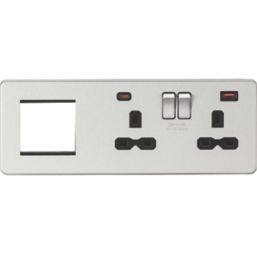 Knightsbridge SFR992RBC 13A 2-Gang DP Combination Plate + 4.0A 18W 2-Outlet Type A & C USB Charger Brushed Chrome with Black Inserts