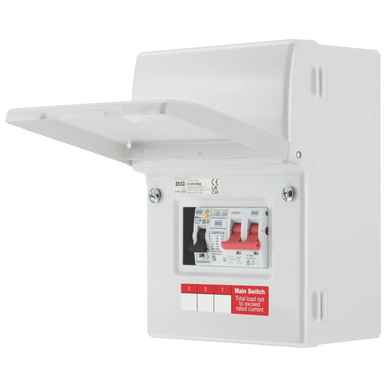 British General 5-Module 5-Way Part-Populated High Integrity EV Charger Consumer Unit with SPD (802YE)