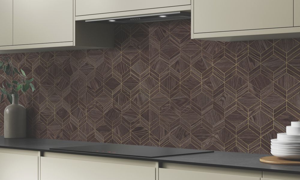 Wilsonart Parquet Walnut Brown / Gold High-Rise Splashback 3050mm x 750mm x 4mm
