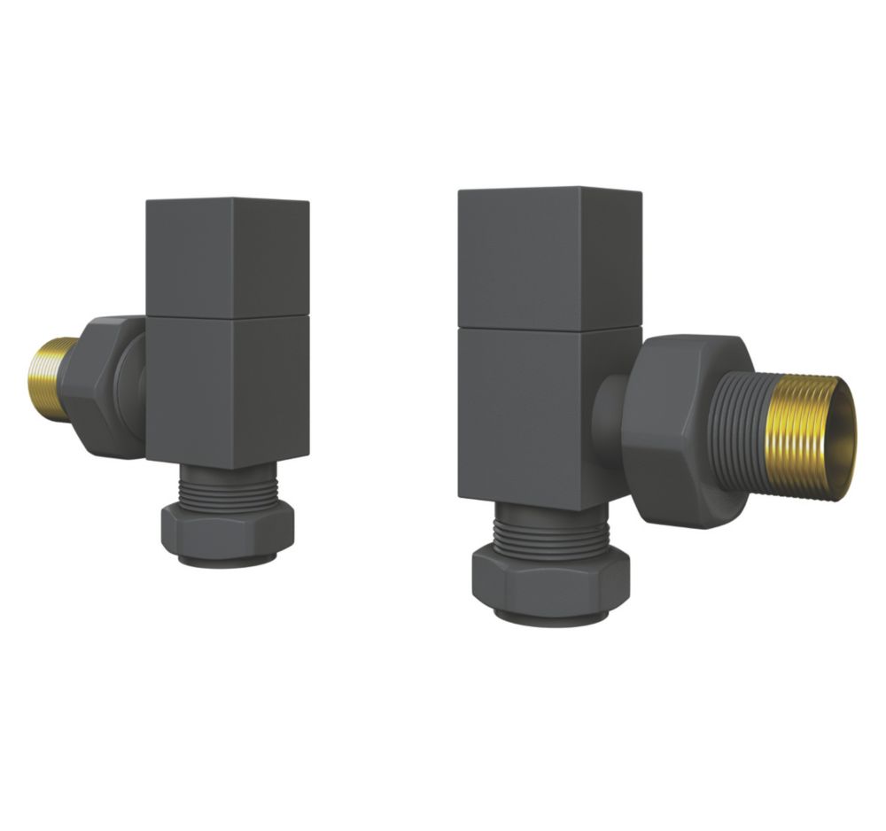 ETAL Swelt Anthracite Angled Manual Square Radiator Valves 15mm x 1/2 ...