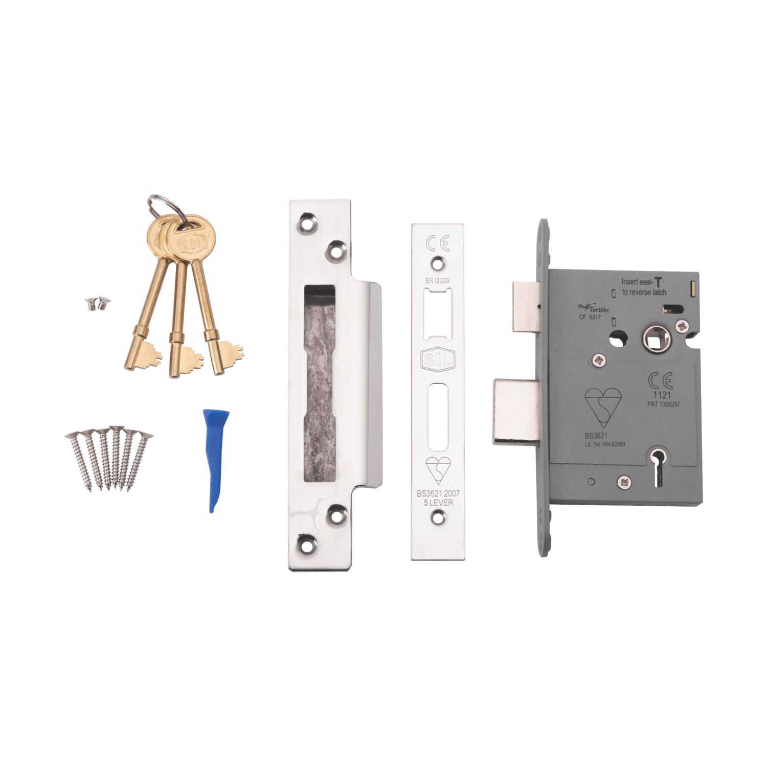 Smith & Locke Fire Rated 5 Lever Polished Chrome BS Sash Lock 76mm Case - 57mm Backset (804PY)