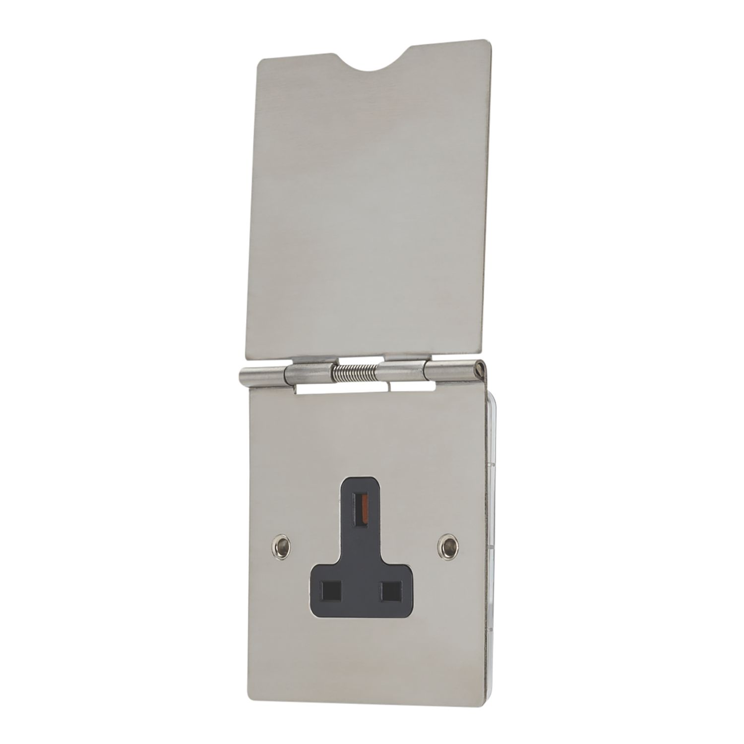 Contactum 3344BSB 13A 1-Gang Unswitched Floor Socket Brushed Steel with Black Inserts (804RP)