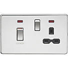 Knightsbridge  45 & 13A 2-Gang DP Cooker Switch & 13A DP Switched Socket Polished Chrome with LED with Black Inserts