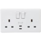 Knightsbridge Curved Edge 13A 2-Gang DP Switched Socket + 1.5A 30W 2-Outlet Type C USB Charger White