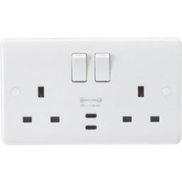 Knightsbridge Curved Edge 13A 2-Gang DP Switched Socket + 1.5A 30W 2-Outlet Type C USB Charger White
