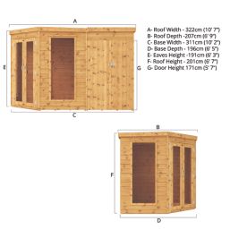 Mercia Corner 10' x 6' 6" (Nominal) Pent Tongue & Groove Timber Summerhouse & Shed