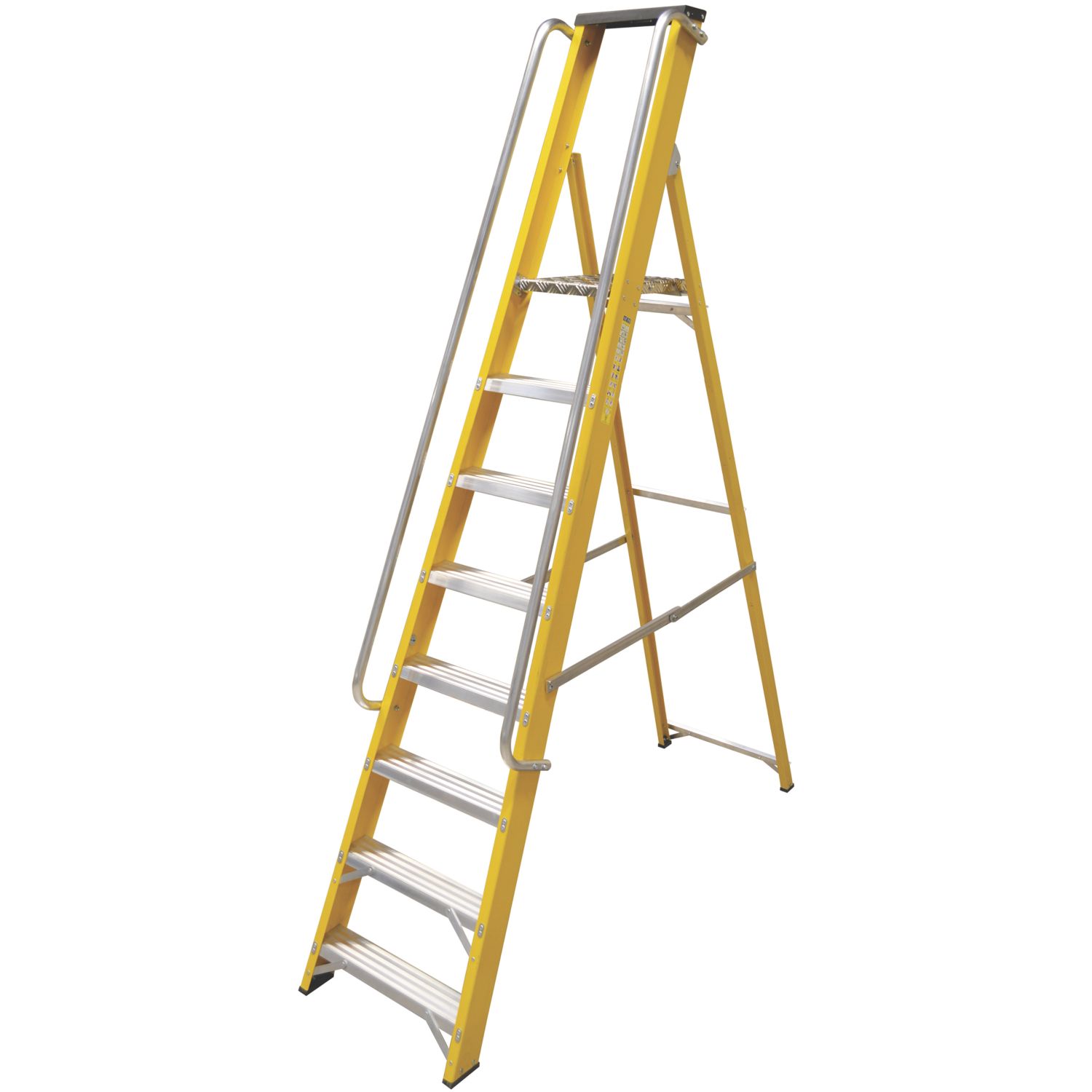 Lyte Fibreglass 2.3m 8 Step Platform Step Ladder With Handrail (805FG)