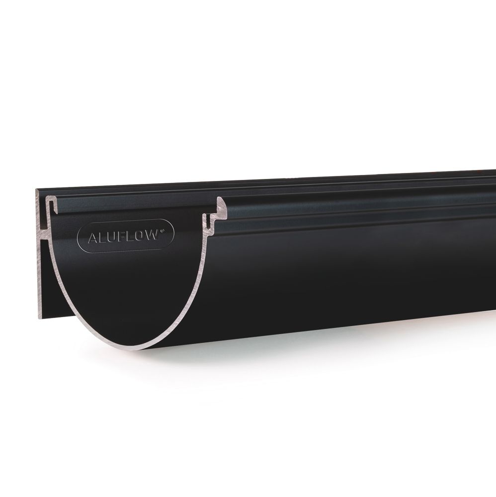 Aluflow Aluminium Half Round Deep Gutter Length Black 115mm x 2m - Screwfix