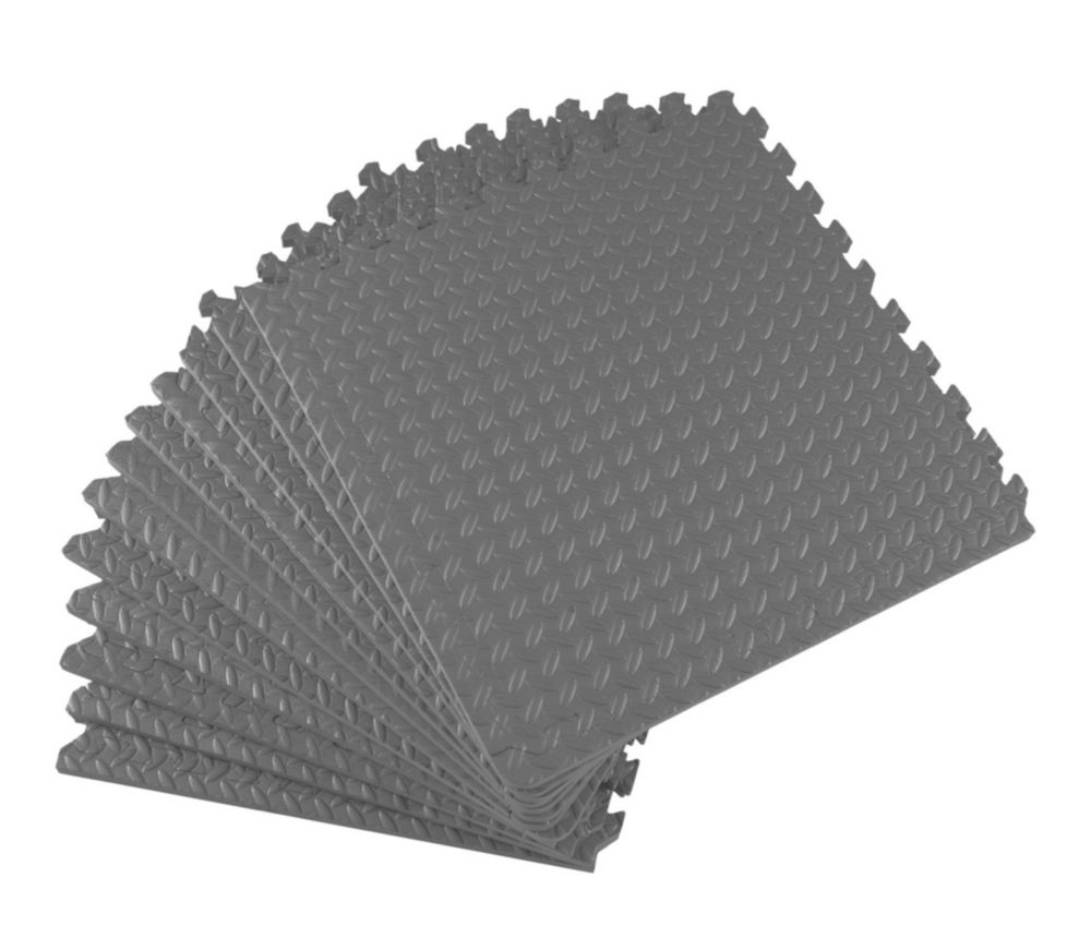 Essentials Interlocking Floor Tiles Grey 10mm 12 Pack Screwfix