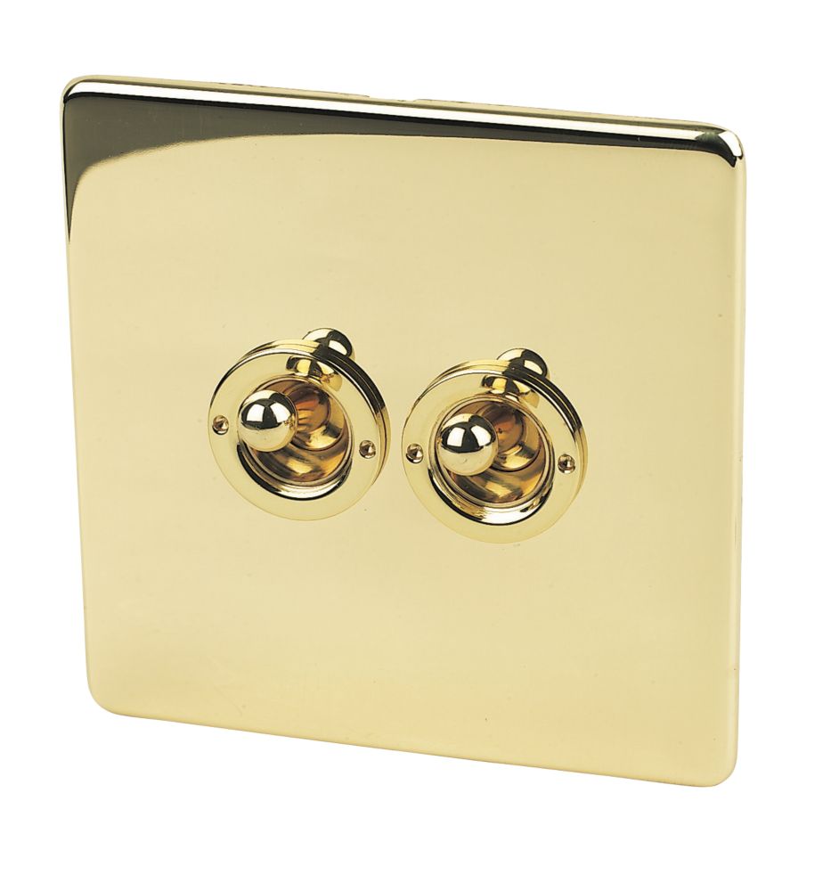 Crabtree Platinum 10AX 2-Gang 2-Way Toggle Switch  Polished Brass