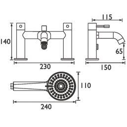 Bristan Mila Black 140mm Deck Mounted Dual Control Manual Shower Mixer Tap