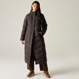 Regatta Eloria Womens Hooded Long Quilted Coat Dark Chocolate - ZB4 Size 18