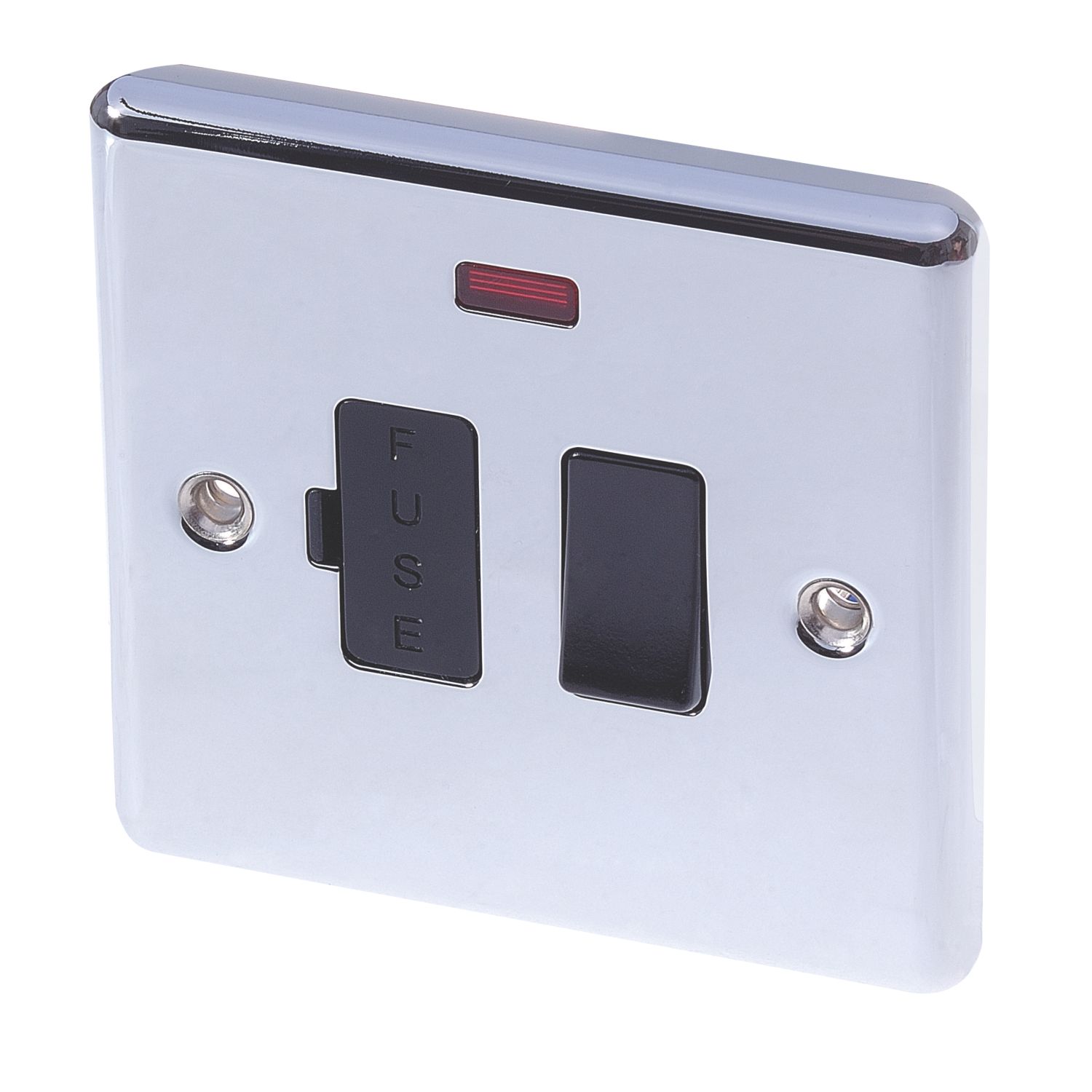 LAP 13A Switched Fused Spur with LED Polished Chrome with Black Inserts (80807)