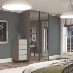 Spacepro Classic 2-Door Sliding Wardrobe Door Kit Stone Grey Frame Mirror Panel 1185mm x 2260mm