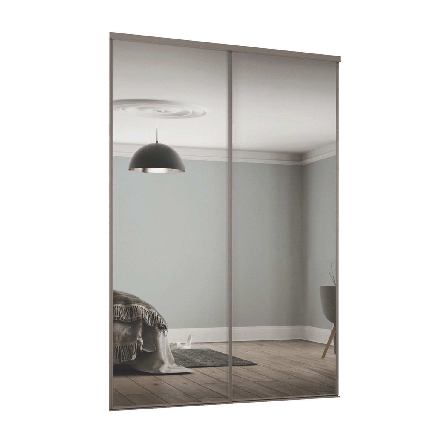Spacepro Classic 2-Door Sliding Wardrobe Door Kit Stone Grey Frame Mirror Panel 1185mm x 2260mm (808GK)