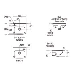Armitage Shanks Contour 21 Hand Rinse Washbasin RH 1 Tap Hole 370mm