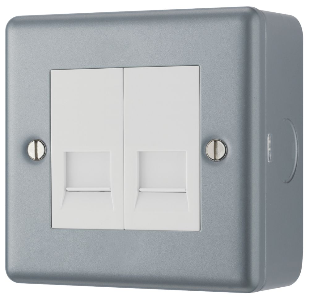 British General Metal Clad Double RJ45 Ethernet Socket Grey with White ...