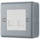 British General  Metal Clad Double RJ45 Ethernet Socket Grey with White Inserts