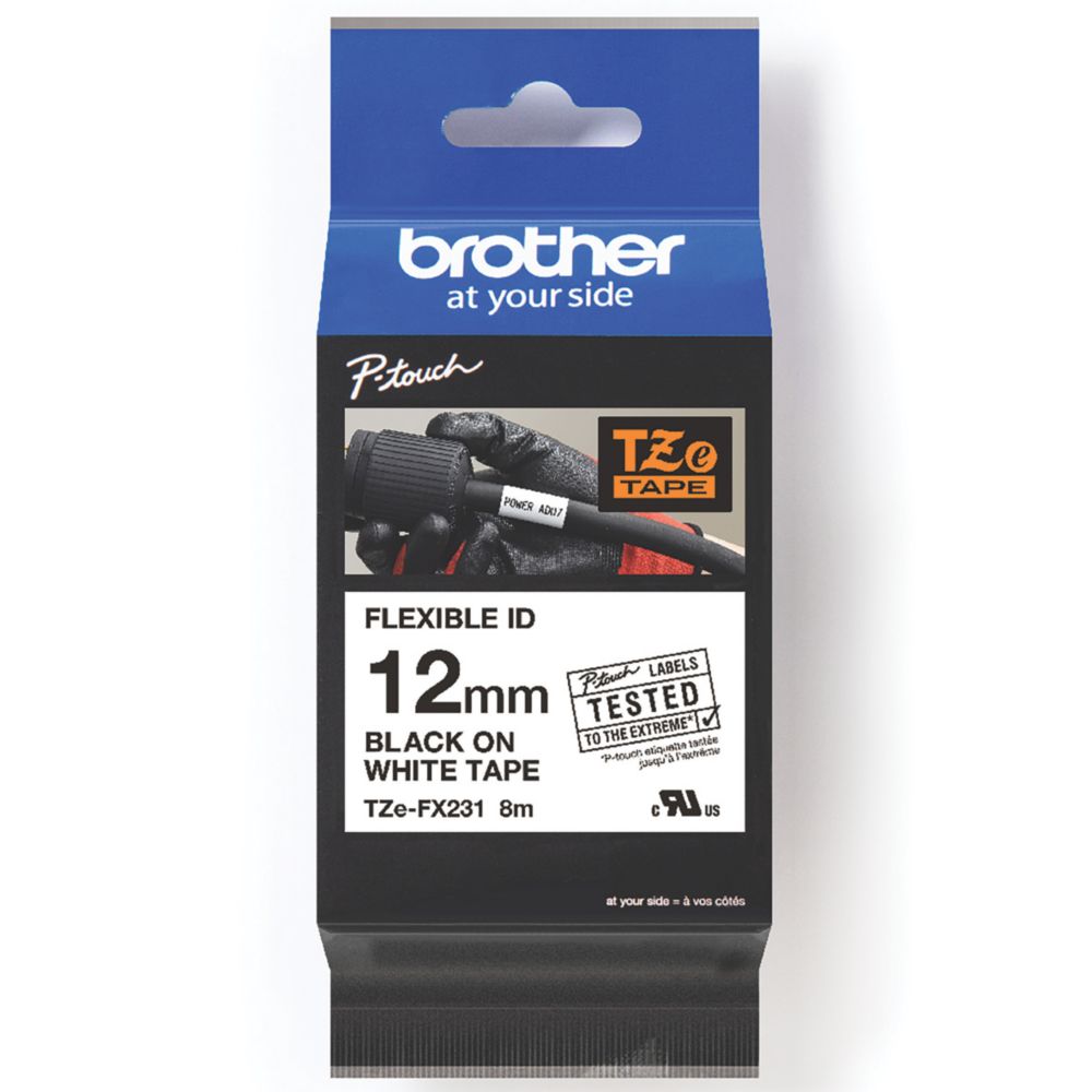 Brother TZEFX231 Flexible ID Labelling Tape 12mm x 8m - Screwfix
