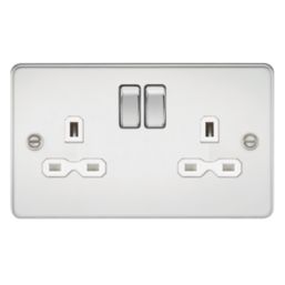 Knightsbridge  13A 2-Gang DP Switched Double Socket Polished Chrome  with White Inserts