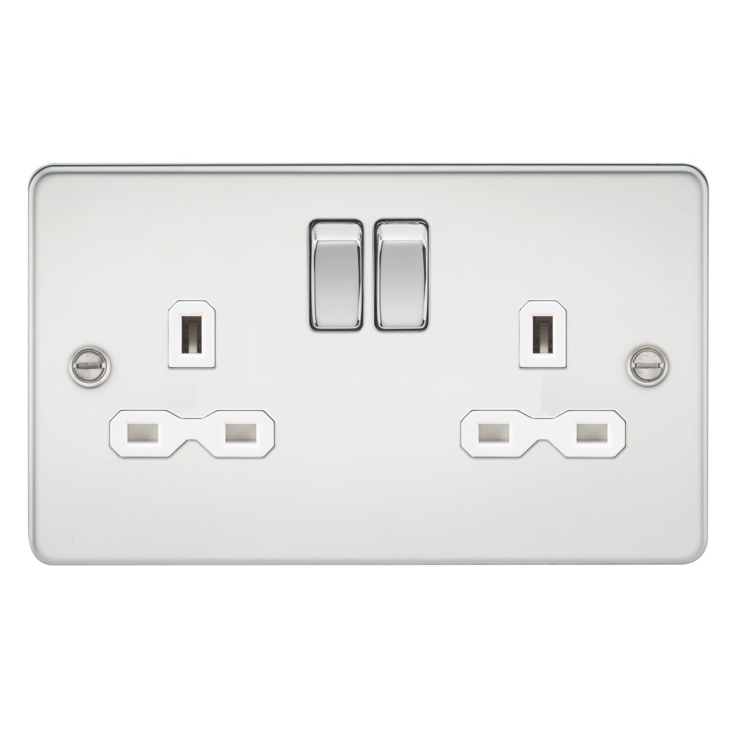 Knightsbridge 13A 2-Gang DP Switched Double Socket Polished Chrome with White Inserts (808TY)