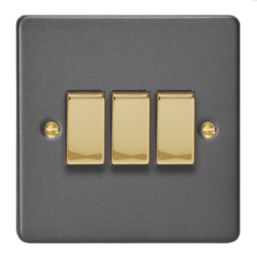 Varilight  10A 3-Gang 2-Way Light Switch  Graphite Grey with Colour-Matched Inserts