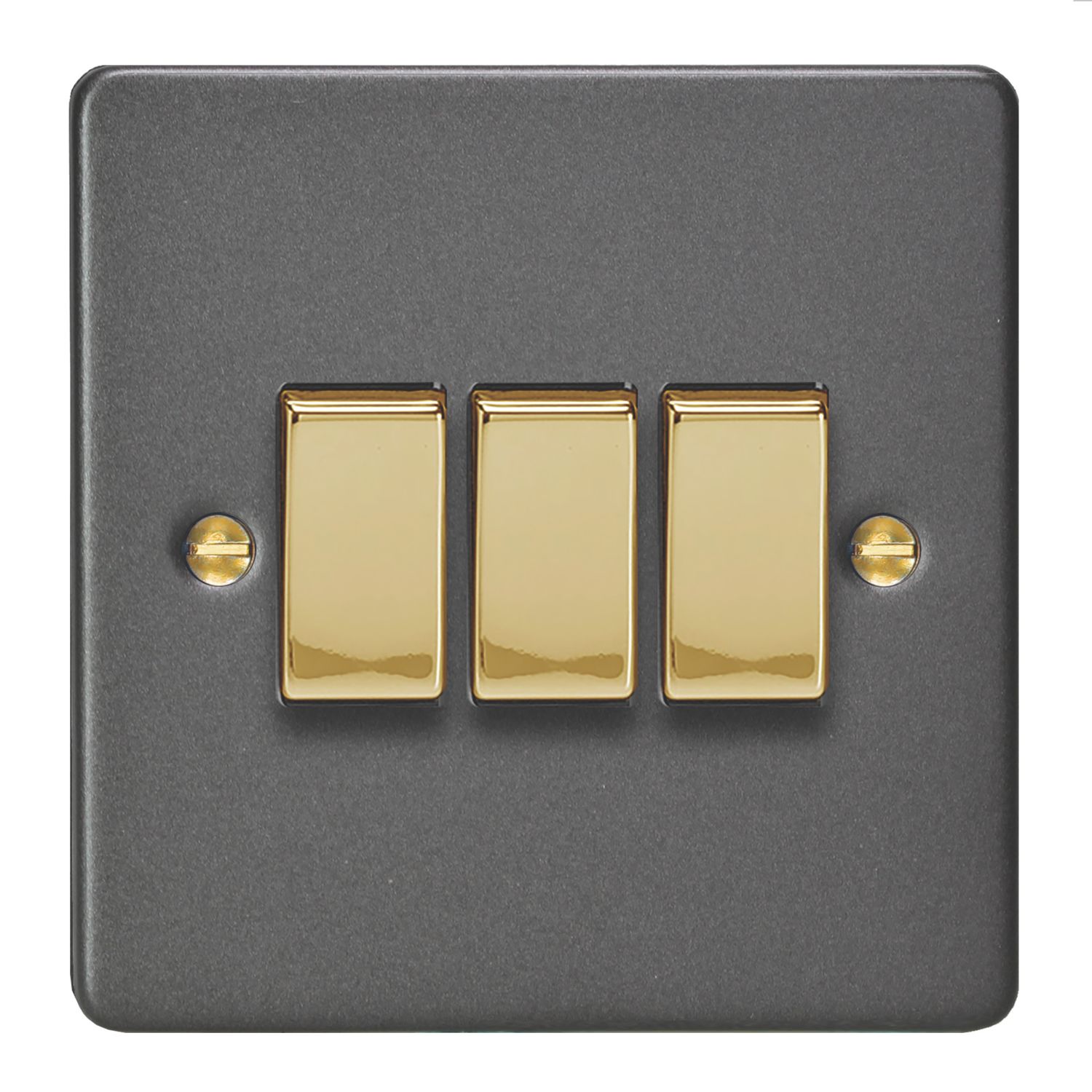 Varilight 10A 3-Gang 2-Way Light Switch Graphite Grey with Colour-Matched Inserts (808YT)