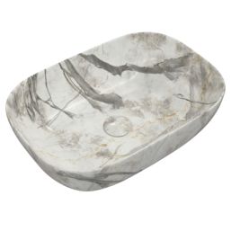 Rectangular White Marble Washbowl No Tap Holes 460mm