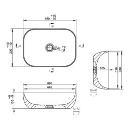 Rectangular White Marble Washbowl No Tap Holes 460mm