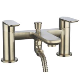 Highlife Bathrooms Rona Brushed Brass 118.9mm Deck Mounted Dual Control Manual Shower Mixer Tap