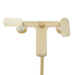 Highlife Bathrooms Rona Brushed Brass 118.9mm Deck Mounted Dual Control Manual Shower Mixer Tap
