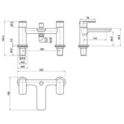 Highlife Bathrooms Rona Brushed Brass 118.9mm Deck Mounted Dual Control Manual Shower Mixer Tap