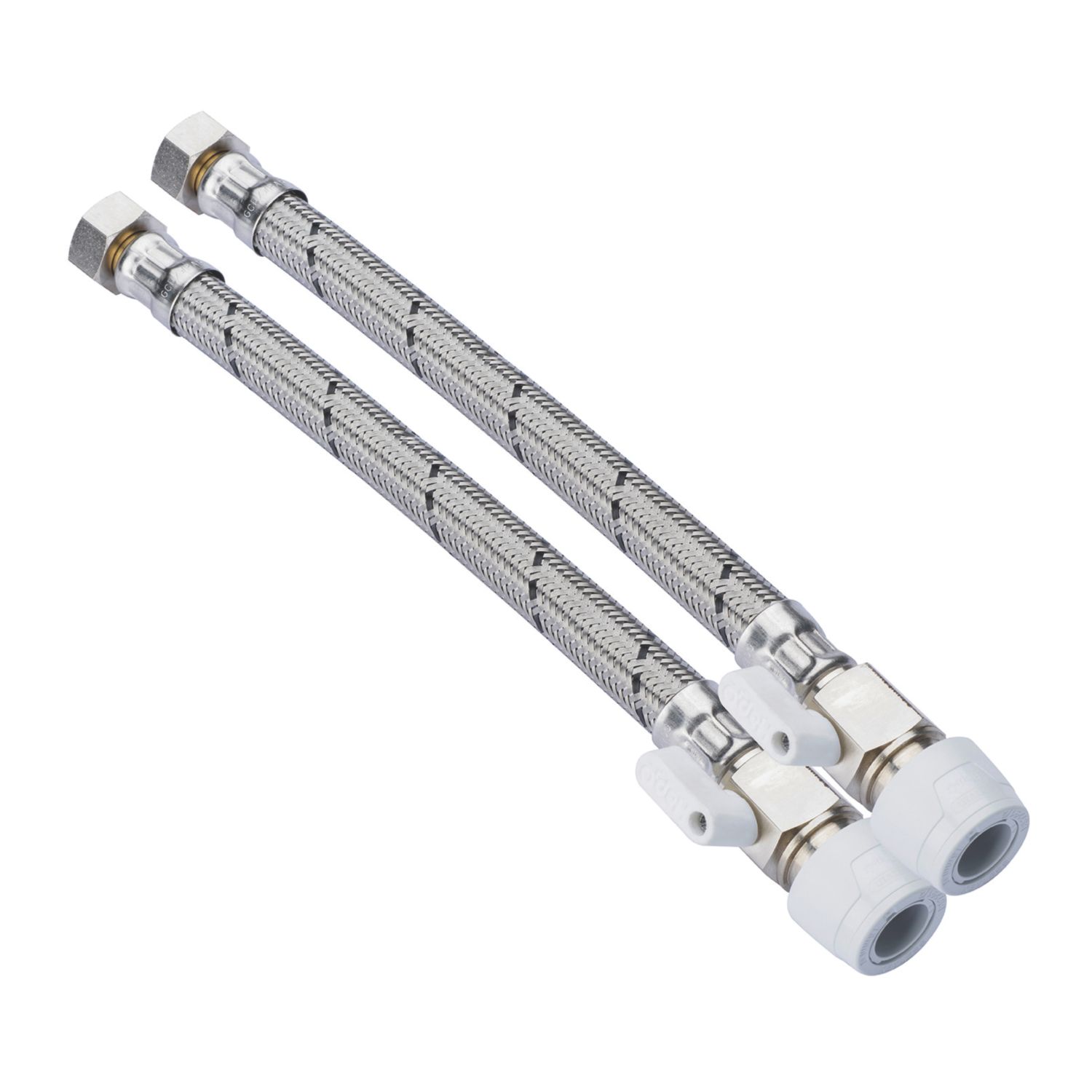 Hep2O Push-Fit Keyless Flexi Tap Connector 15mm x 1/2" x 300mm 2 Pack (809RE)